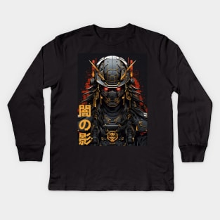 Dark Shadow Futuristic Samurai Kids Long Sleeve T-Shirt